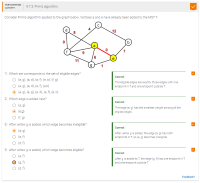 a graph showing Prim's algorithm and some questions about it